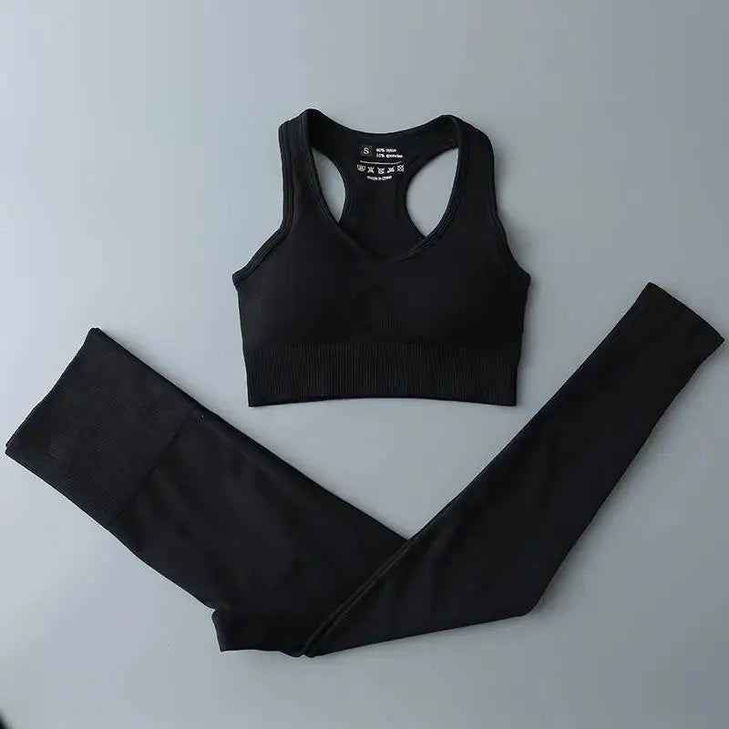 High Waist Elastic Seamless Yoga Wear Women Fitness Clothes Gym Clothing Workout Set Long Sleeve Crop Top Leggings Sports Suit - Mein Shop