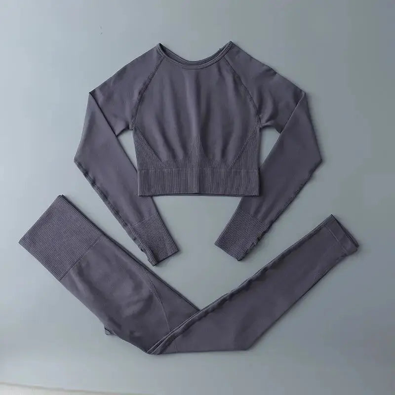 High Waist Elastic Seamless Yoga Wear Women Fitness Clothes Gym Clothing Workout Set Long Sleeve Crop Top Leggings Sports Suit - Mein Shop