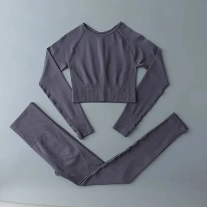 High Waist Elastic Seamless Yoga Wear Women Fitness Clothes Gym Clothing Workout Set Long Sleeve Crop Top Leggings Sports Suit - Mein Shop