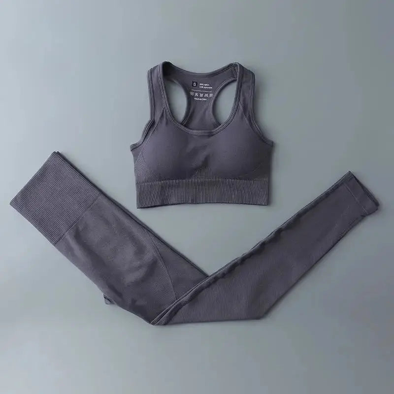 High Waist Elastic Seamless Yoga Wear Women Fitness Clothes Gym Clothing Workout Set Long Sleeve Crop Top Leggings Sports Suit - Mein Shop