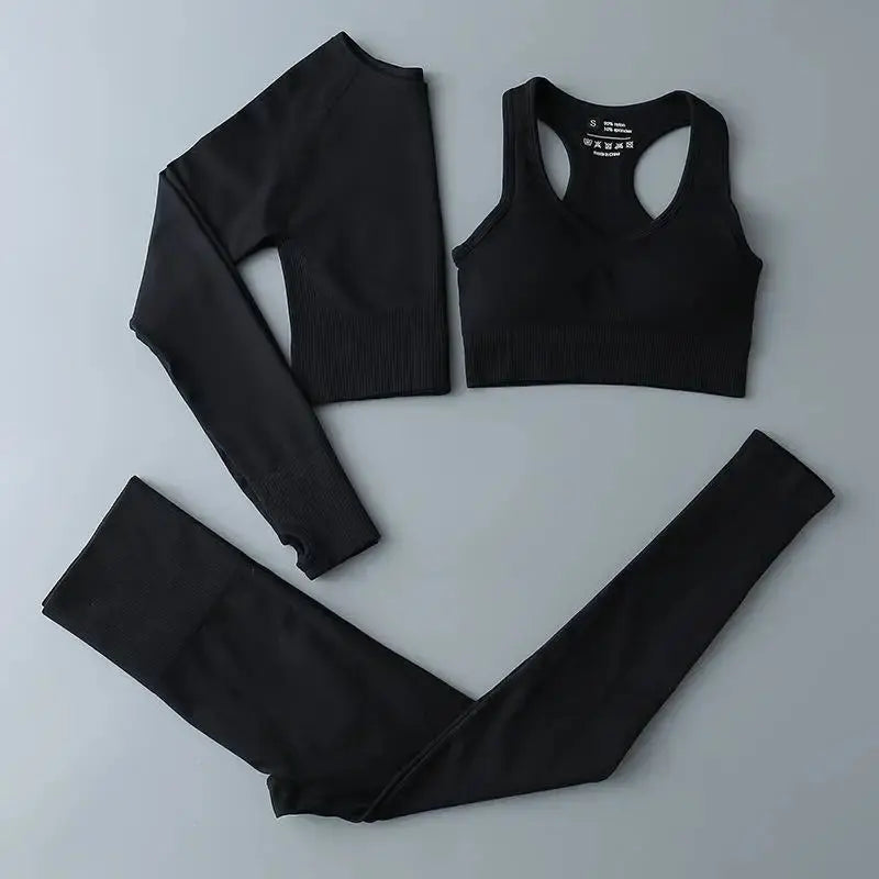 High Waist Elastic Seamless Yoga Wear Women Fitness Clothes Gym Clothing Workout Set Long Sleeve Crop Top Leggings Sports Suit - Mein Shop