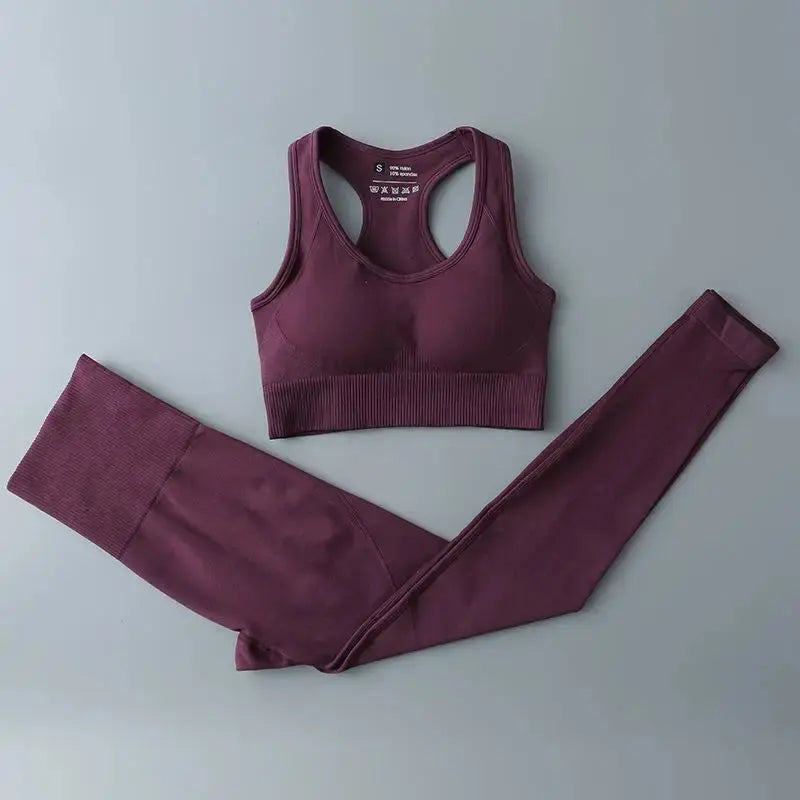 High Waist Elastic Seamless Yoga Wear Women Fitness Clothes Gym Clothing Workout Set Long Sleeve Crop Top Leggings Sports Suit - Mein Shop