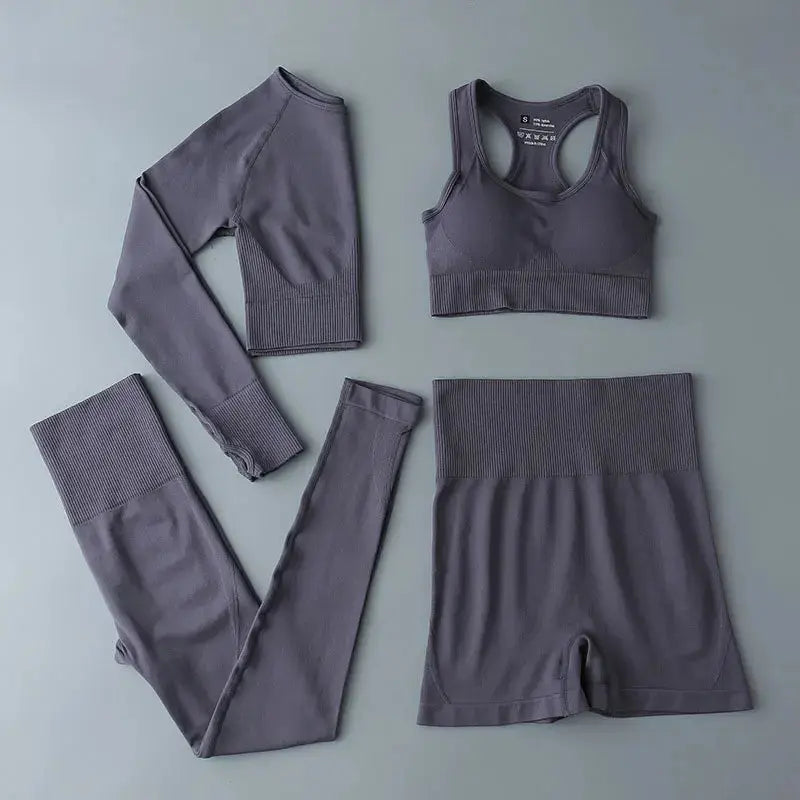 High Waist Elastic Seamless Yoga Wear Women Fitness Clothes Gym Clothing Workout Set Long Sleeve Crop Top Leggings Sports Suit - Mein Shop