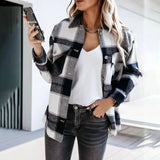 Shirts For Women Plaid Long Sleeve Button Up Shirt Collared Tops And Blouse 2024 Autumn Spring Fashion Loose Casual Black White - Mein Shop