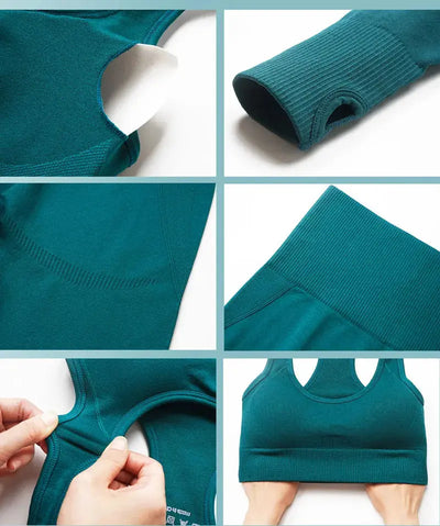 High Waist Elastic Seamless Yoga Wear Women Fitness Clothes Gym Clothing Workout Set Long Sleeve Crop Top Leggings Sports Suit - Mein Shop