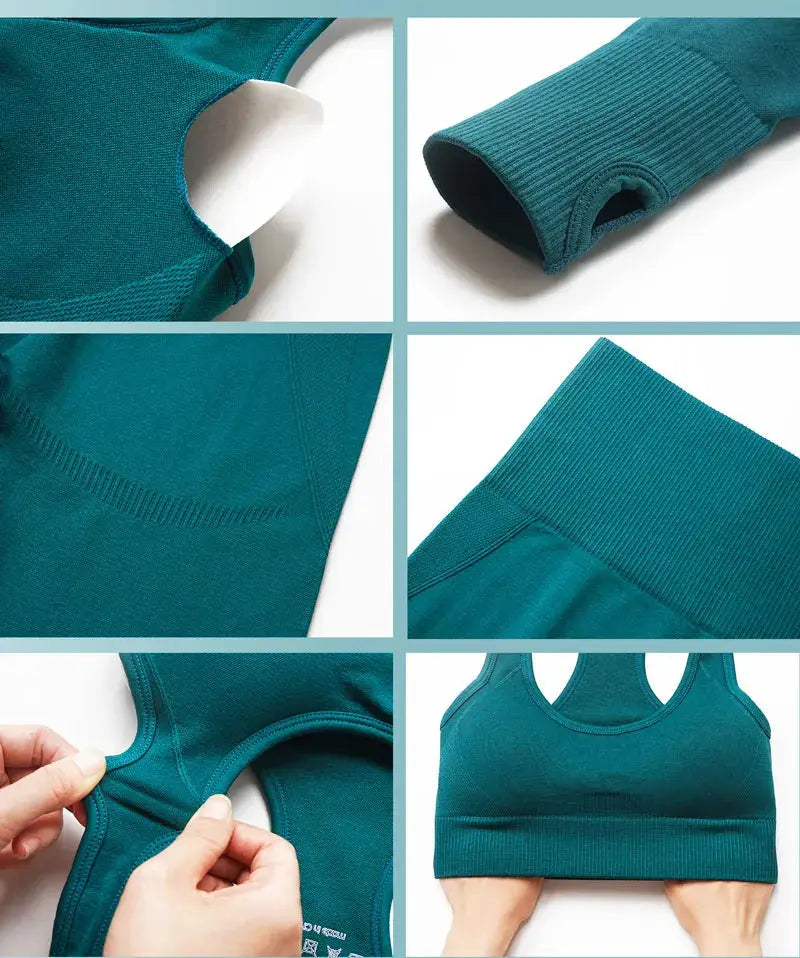 High Waist Elastic Seamless Yoga Wear Women Fitness Clothes Gym Clothing Workout Set Long Sleeve Crop Top Leggings Sports Suit - Mein Shop