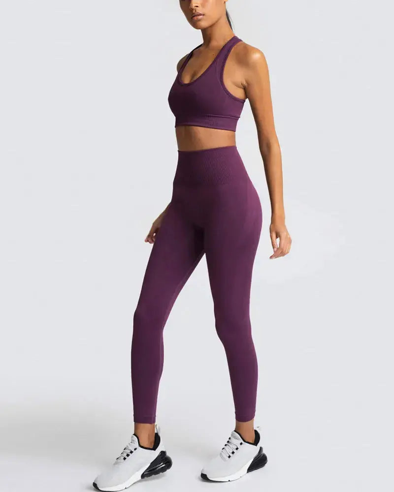 High Waist Elastic Seamless Yoga Wear Women Fitness Clothes Gym Clothing Workout Set Long Sleeve Crop Top Leggings Sports Suit - Mein Shop