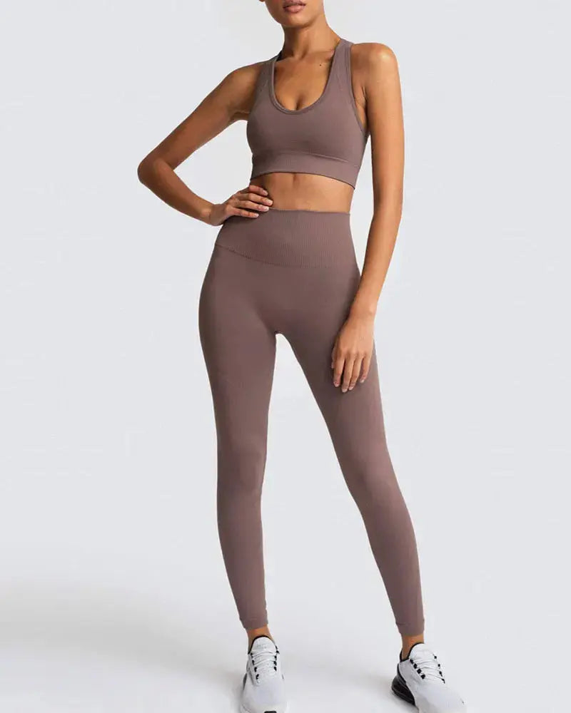 High Waist Elastic Seamless Yoga Wear Women Fitness Clothes Gym Clothing Workout Set Long Sleeve Crop Top Leggings Sports Suit - Mein Shop