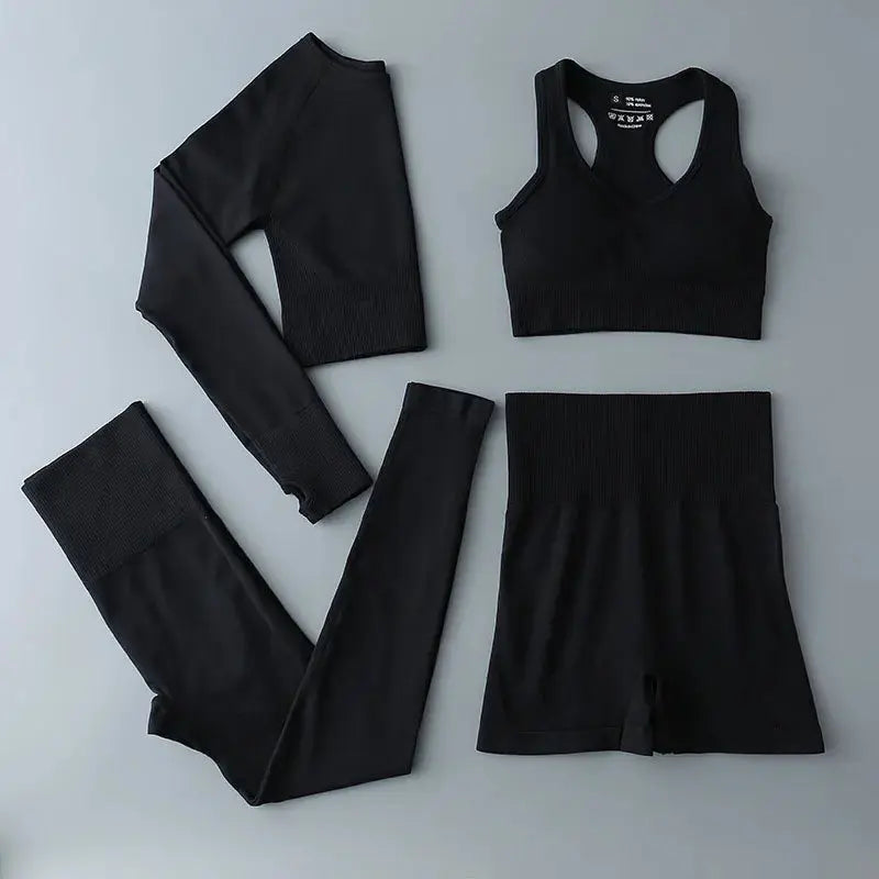 High Waist Elastic Seamless Yoga Wear Women Fitness Clothes Gym Clothing Workout Set Long Sleeve Crop Top Leggings Sports Suit - Mein Shop