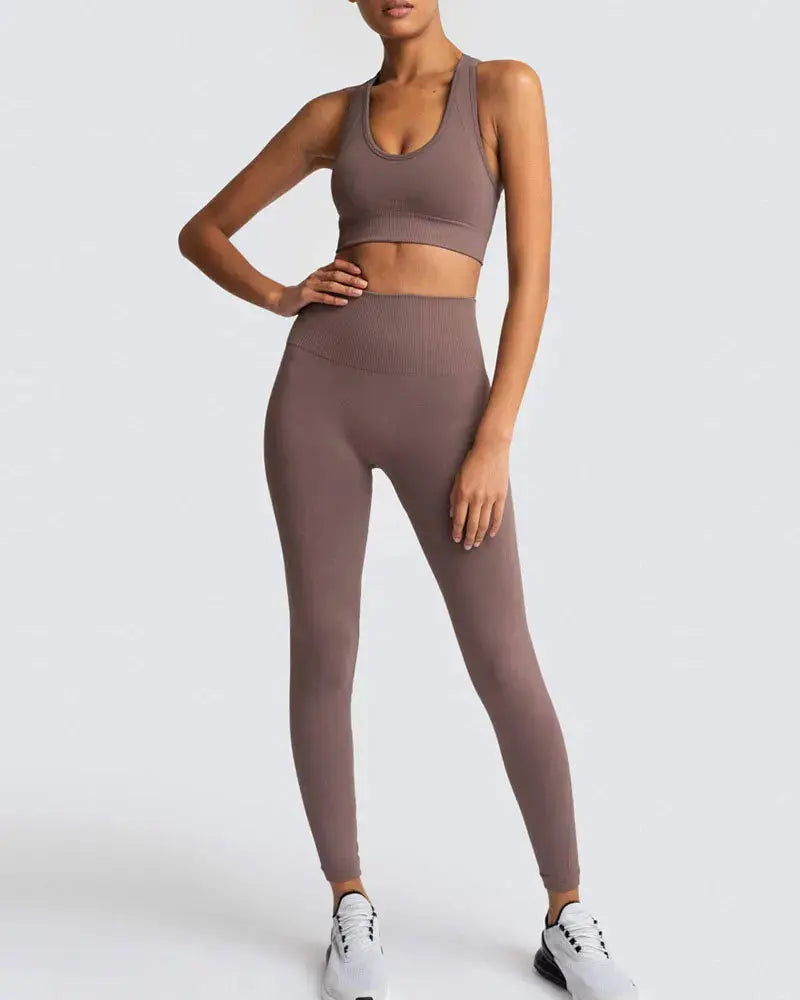 High Waist Elastic Seamless Yoga Wear Women Fitness Clothes Gym Clothing Workout Set Long Sleeve Crop Top Leggings Sports Suit - Mein Shop
