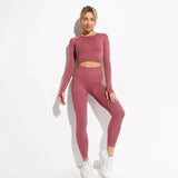 High Waist Elastic Seamless Yoga Wear Women Fitness Clothes Gym Clothing Workout Set Long Sleeve Crop Top Leggings Sports Suit - Mein Shop