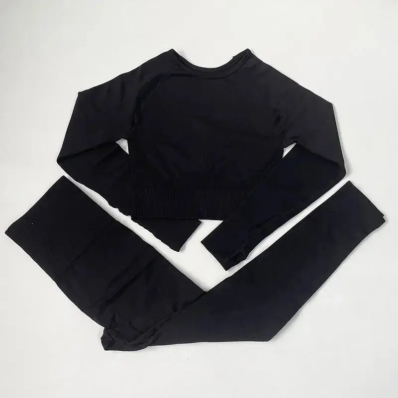 High Waist Elastic Seamless Yoga Wear Women Fitness Clothes Gym Clothing Workout Set Long Sleeve Crop Top Leggings Sports Suit - Mein Shop