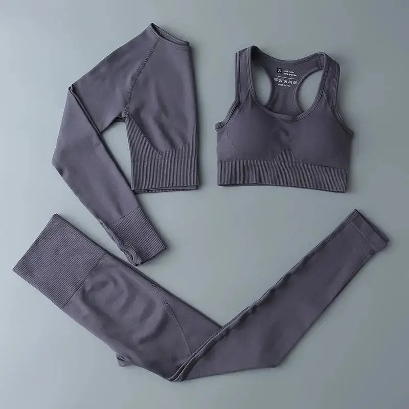 High Waist Elastic Seamless Yoga Wear Women Fitness Clothes Gym Clothing Workout Set Long Sleeve Crop Top Leggings Sports Suit - Mein Shop