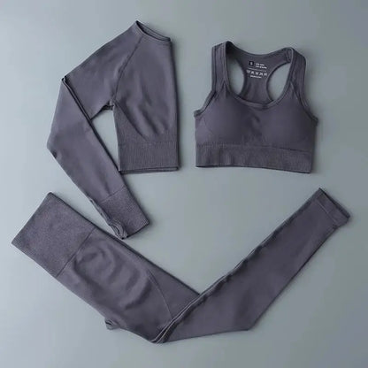 High Waist Elastic Seamless Yoga Wear Women Fitness Clothes Gym Clothing Workout Set Long Sleeve Crop Top Leggings Sports Suit - Mein Shop