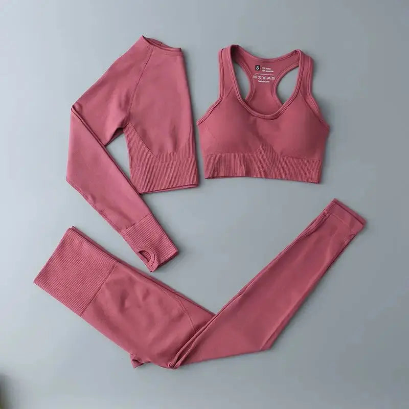 High Waist Elastic Seamless Yoga Wear Women Fitness Clothes Gym Clothing Workout Set Long Sleeve Crop Top Leggings Sports Suit - Mein Shop