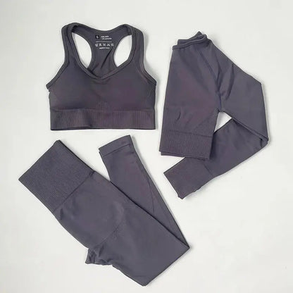High Waist Elastic Seamless Yoga Wear Women Fitness Clothes Gym Clothing Workout Set Long Sleeve Crop Top Leggings Sports Suit - Mein Shop