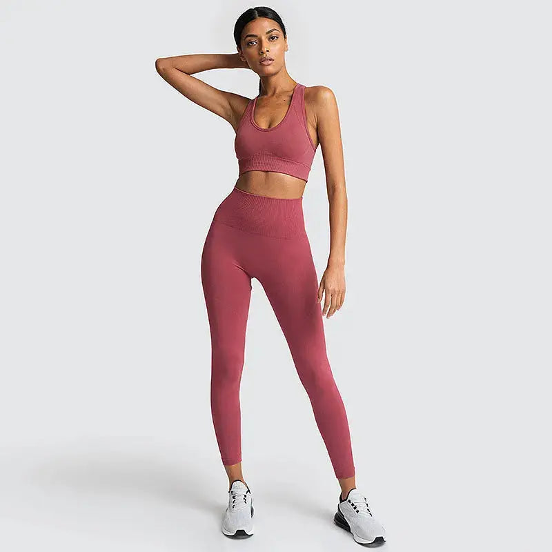 High Waist Elastic Seamless Yoga Wear Women Fitness Clothes Gym Clothing Workout Set Long Sleeve Crop Top Leggings Sports Suit - Mein Shop