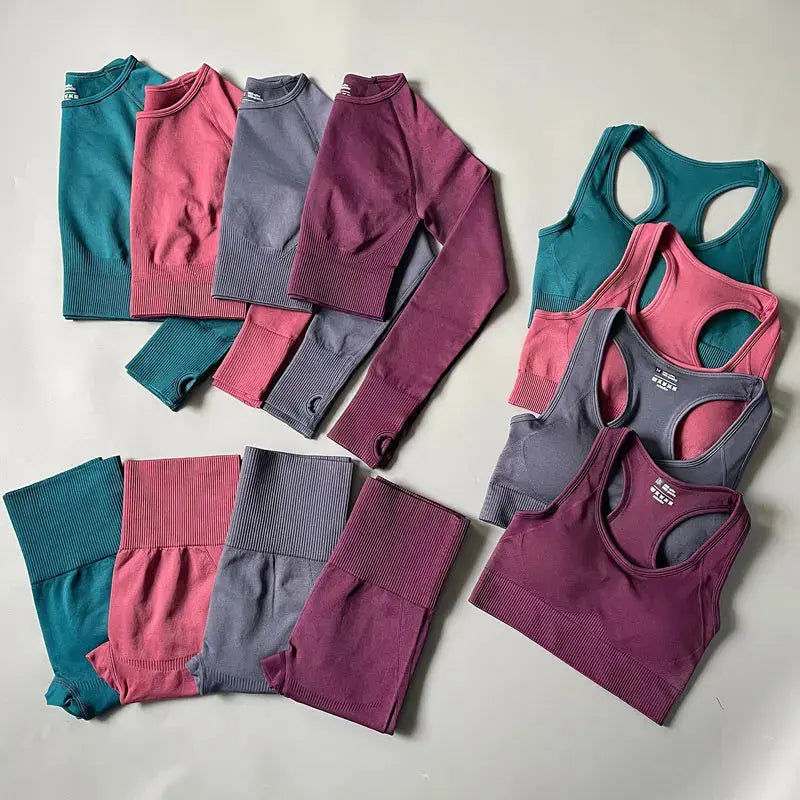 High Waist Elastic Seamless Yoga Wear Women Fitness Clothes Gym Clothing Workout Set Long Sleeve Crop Top Leggings Sports Suit - Mein Shop