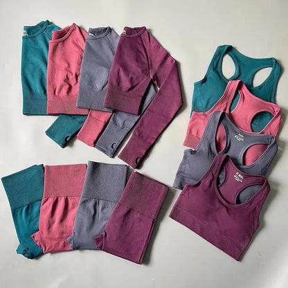 High Waist Elastic Seamless Yoga Wear Women Fitness Clothes Gym Clothing Workout Set Long Sleeve Crop Top Leggings Sports Suit - Mein Shop