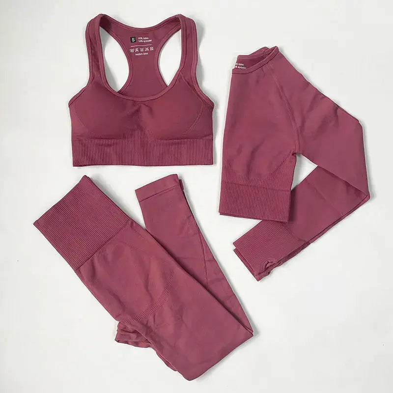 High Waist Elastic Seamless Yoga Wear Women Fitness Clothes Gym Clothing Workout Set Long Sleeve Crop Top Leggings Sports Suit - Mein Shop