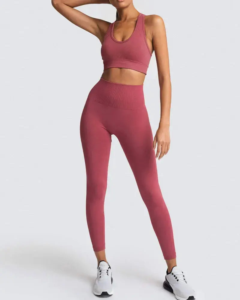 High Waist Elastic Seamless Yoga Wear Women Fitness Clothes Gym Clothing Workout Set Long Sleeve Crop Top Leggings Sports Suit - Mein Shop