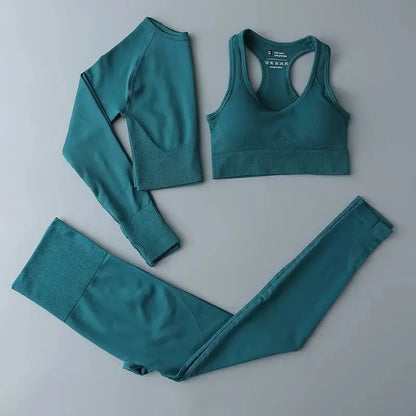High Waist Elastic Seamless Yoga Wear Women Fitness Clothes Gym Clothing Workout Set Long Sleeve Crop Top Leggings Sports Suit - Mein Shop