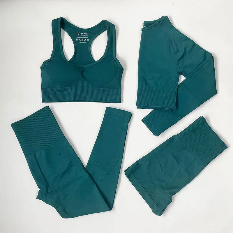 High Waist Elastic Seamless Yoga Wear Women Fitness Clothes Gym Clothing Workout Set Long Sleeve Crop Top Leggings Sports Suit - Mein Shop