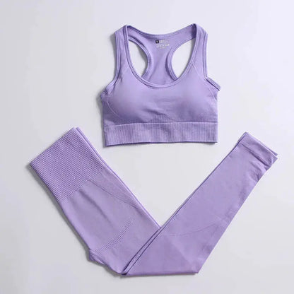 High Waist Elastic Seamless Yoga Wear Women Fitness Clothes Gym Clothing Workout Set Long Sleeve Crop Top Leggings Sports Suit - Mein Shop