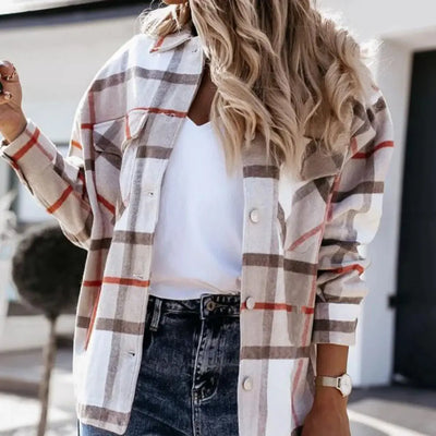 Shirts For Women Plaid Long Sleeve Button Up Shirt Collared Tops And Blouse 2024 Autumn Spring Fashion Loose Casual Black White - Mein Shop