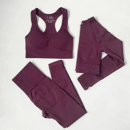 High Waist Elastic Seamless Yoga Wear Women Fitness Clothes Gym Clothing Workout Set Long Sleeve Crop Top Leggings Sports Suit - Mein Shop