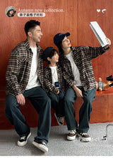 Equal Family Plaid Shirts Autumn Father Mother and Daughter Son Same Long Sleeve Tops Korean Vintage Parent-child Jacket Coat - Mein Shop