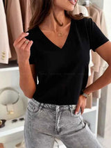 Women's Blouses T-shirt New Fashion Summer Pullover Tops White Short Sleeve Slim Fit V-Neck T-Shirt For Women Casual Clothing