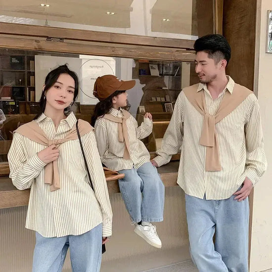 Family Matching Clothes 2024 Korea Spring Dad Mom and Baby Same Shirts for Women Fashion Clothing Children Boy Girl Plaid Blouse - Mein Shop
