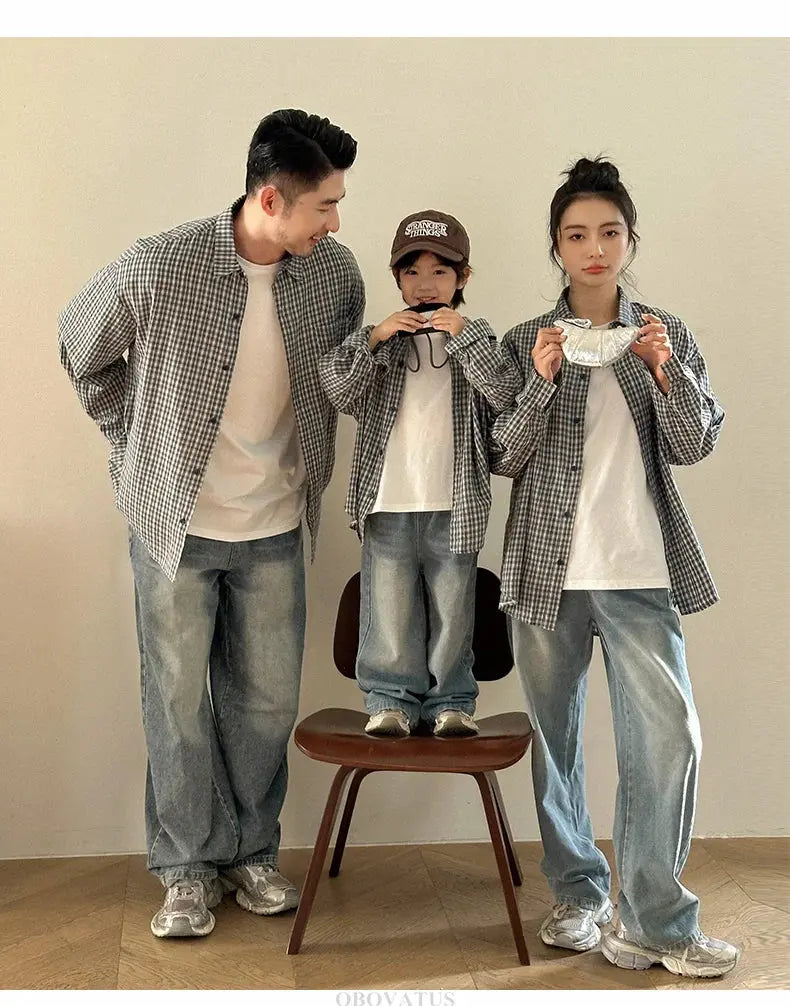 New Elegant Family Look Clothing Mother and Daughter Father Son Plaid Shirt Long Sleeve Blouse Fashion Family Matching Outfit - Mein Shop