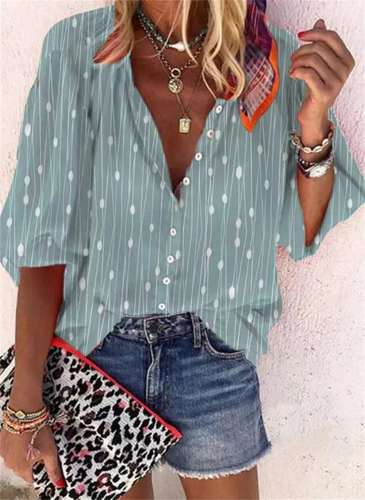 2024 New Women's Shirts & Blouses Fashion Vintage Printed Casual Vacation Bohemian Style Lady Single-breasted Shirt Streetwear - Mein Shop