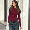 Wine Red T-shirts for Women 2025 Autumn Long Sleeve Split Slim Fit Tee Shirt Female Clothing Y2K Tunics Crop Tops Streetwear - Mein Shop