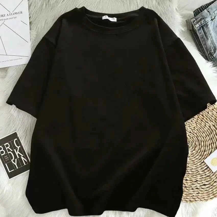 Women T Shirt Cartoon NEW YORK Letter Print Crew Neck Loose Top Tee Black T-shirt Female 90s Girls Graphic
