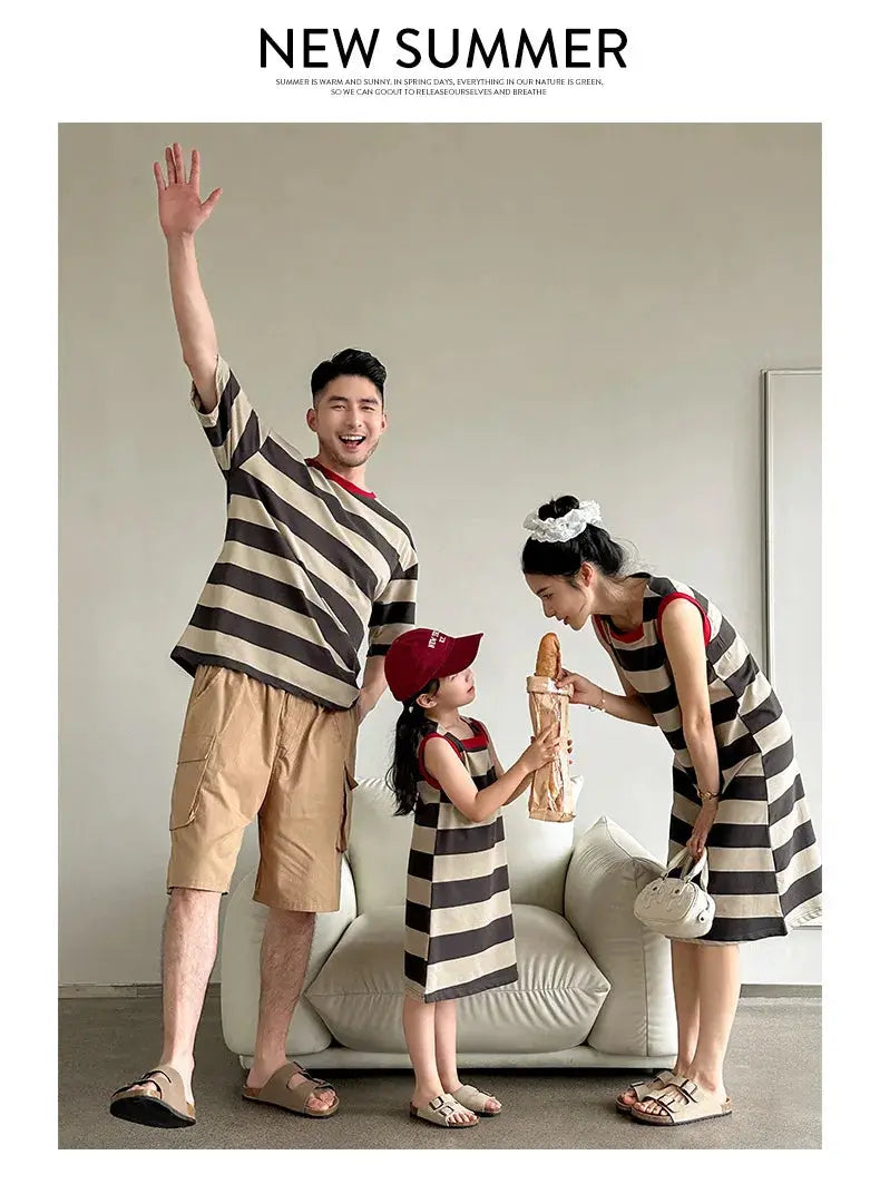 Family Matching Couple Look Clothing Fashion Mom Daughter Sleeveless Dress Dad Son T Shirts Shorts Korean Sister Brother Outfits Mein Shop