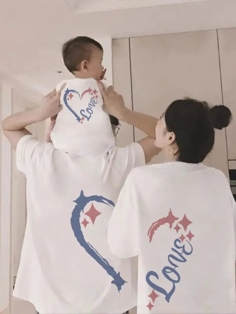 2025 new style parent-child outfits, summer T-shirts for a family of three or four, family sets, short-sleeved T-shirt tops - Mein Shop