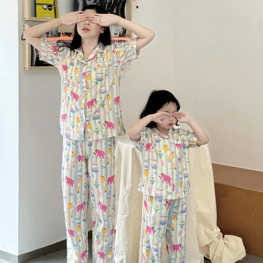 Family Pijama Set Mother and Daughter Matching Sleepwear Suit Mom and Baby Girl Same Home Clothes Mommy and Me Nightgown Outfits