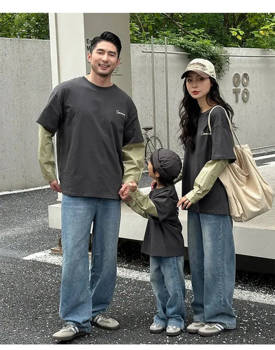 Fashion Family Long Sleeve T-shirt Parent-child Tee Korean Father Mother and Son Daughter Same Clothes Dad Mom and Baby Clothing - Mein Shop