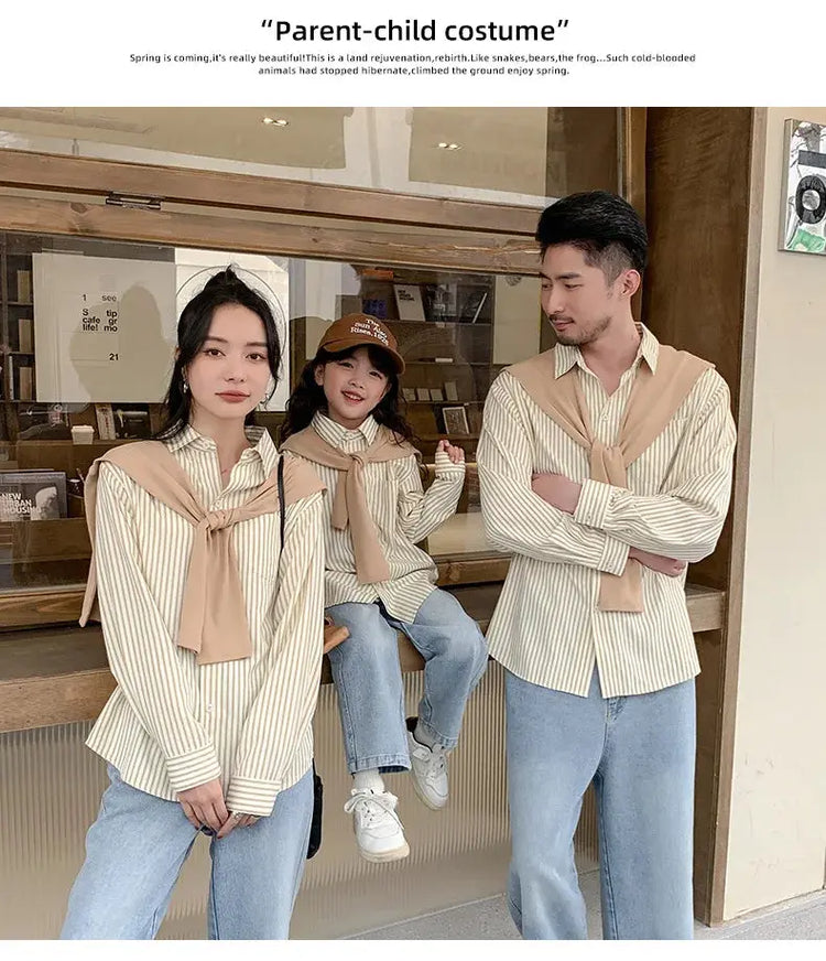 Family Matching Clothes 2024 Korea Spring Dad Mom and Baby Same Shirts for Women Fashion Clothing Children Boy Girl Plaid Blouse - Mein Shop