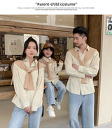 Family Matching Clothes 2024 Korea Spring Dad Mom and Baby Same Shirts for Women Fashion Clothing Children Boy Girl Plaid Blouse - Mein Shop