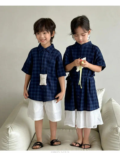 Family Matching Clothes Boy Girl Outfit Set Father and Son Shirt Shorts Suit Mother and Daughter Dress Same Girl Blouse Dress - Mein Shop
