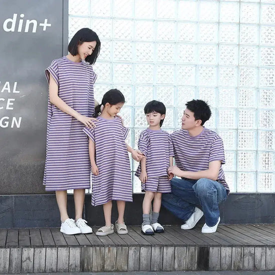 Family Look Clothes Mom and Daughter Same Dress Dad Short Sleeve T Shirts Mother and Son Kids Clothing Children Two Piece Outfit - Mein Shop