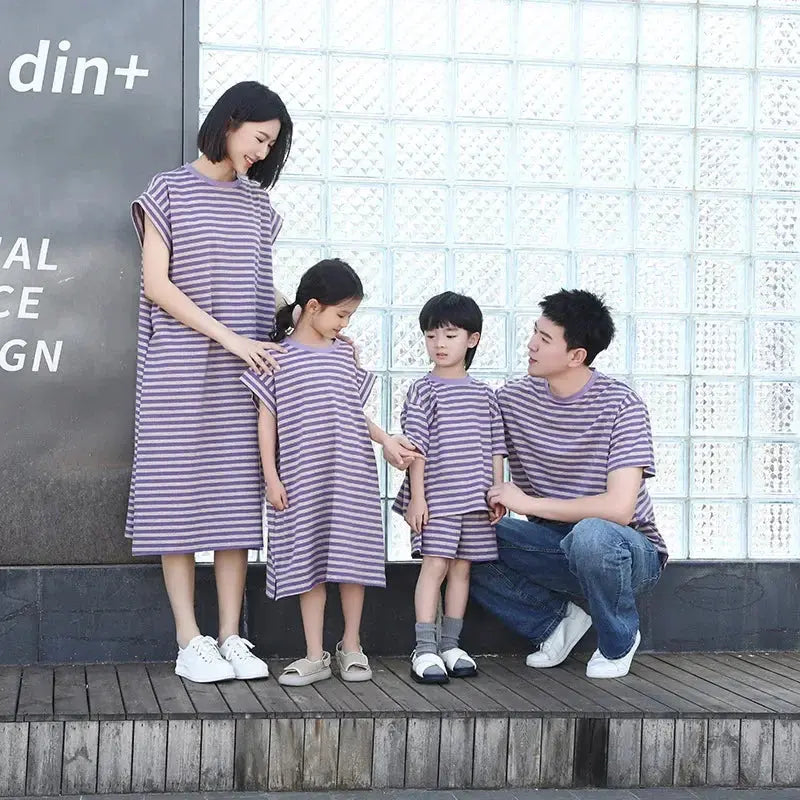 Family Look Clothes Mom and Daughter Same Dress Dad Short Sleeve T Shirts Mother and Son Kids Clothing Children Two Piece Outfit - Mein Shop