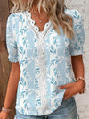 Women's Shirt Blouse Violets White Plain Lace Short Sleeve Casual Basic V Neck Regular Plus Size - Mein Shop