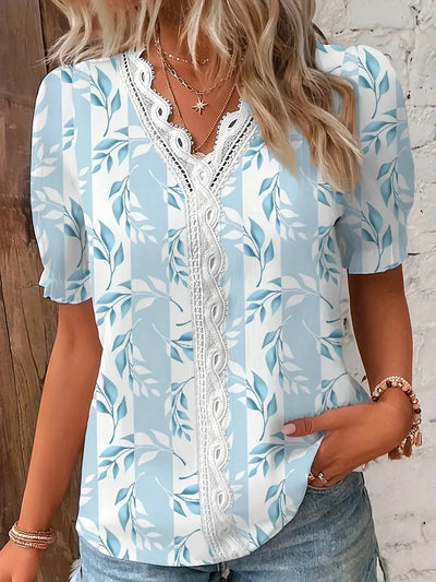 Women's Shirt Blouse Violets White Plain Lace Short Sleeve Casual Basic V Neck Regular Plus Size - Mein Shop
