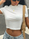 Women short Sleeve T Shirt summer Solid Slim Fit Casual Shirts Female Pullovers Basic Tee Clothes Street wear Crop Tops - Mein Shop