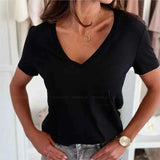Women's Blouses T-shirt New Fashion Summer Pullover Tops White Short Sleeve Slim Fit V-Neck T-Shirt For Women Casual Clothing